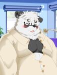  2022 anthro belly black_body black_nose blush clothing eyewear giant_panda glasses hi_res inside kemono male mammal mayukemo_gfox moobs overweight overweight_male sasayama_akira shirt solo topwear ursid virtual_youtuber white_body 