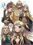  &gt;_&lt; 1girl :d absurdres ahoge angry ass_visible_through_thighs blonde_hair book breasts circlet cleavage colorfag covered_navel fire_emblem fire_emblem_fates grey_eyes heart highres holding holding_book long_hair looking_at_viewer medium_breasts midriff navel open_mouth ophelia_(fire_emblem) panties pose smile sparkle spoken_heart ten_(tenchan_man) thighhighs tongue tongue_out turtleneck underwear v xd yellow_panties 