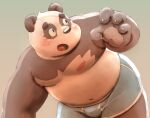  2022 anthro belly black_body blush bulge clothing giant_panda humanoid_hands kemono male mammal meg_hoi moobs navel nipples overweight overweight_male solo underwear ursid white_body 