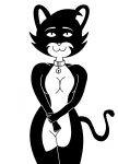  4chan absurd_res anthro black_body breasts cleavage clothed clothing collar domestic_cat felid feline felis female hi_res humanoid mammal simple_background smile solo white_body 