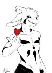  &lt;3 anthro asriel_dreemurr black_and_white_and_red black_body black_eyes black_fur bottomwear bovid caprine clothed clothing evil_grin fur fur_markings genitals giru_(artist) goat hi_res horn levitating_object looking_at_viewer male mammal markings open_bottomwear open_clothing open_pants pants penis poking_out smile solo teenager topless undertale undertale_(series) undressing video_games white_body white_fur young 