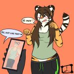  absurd_res after_transformation bottomwear clothing felid gender_transformation hi_res lex-i mammal nikojolt pantherine pepper_(willowdawisp) phone shirt shorts tank_top tiger topwear transformation 