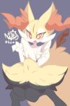  2021 absurd_res anthro black_body black_fur blue_background blush blush_stickers braixen canid canine female fox fur hi_res inner_ear_fluff mammal navel nintendo nyaswitchnya open_mouth pok&eacute;mon pok&eacute;mon_(species) portrait pupils red_body red_fur simple_background solo stick thick_thighs three-quarter_portrait tuft video_games white_body white_fur white_pupils yellow_body yellow_fur 