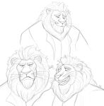  anthro broad_shoulders clay_calloway_(sing) clothed clothing dsharp_k felid frown fully_clothed group hi_res illumination_entertainment lion male mammal musical_note pantherine simple_background sing_(movie) singing sketch whiskers white_background 