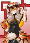  absurd_res anthro arknights black_body breasts clothing felid female fur hair hand_on_hip hi_res holding_object hypergryph keep1n kemono looking_at_viewer mammal multicolored_body multicolored_fur multicolored_hair orange_body orange_fur orange_hair pantherine red_envelope solo studio_montagne tiger video_games waaifu_(arknights) white_body white_fur white_hair yellow_eyes 