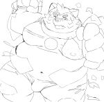  2022 absurd_res anthro belly blush bodily_fluids bulge canid canine canis clothing domestic_dog hi_res humanoid_hands kemono lifewonders live-a-hero male mammal marumori0619 mokdai moobs navel nipples one_eye_closed overweight overweight_male sketch solo sweat underwear video_games 