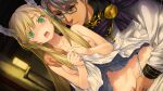  1boy 1girl age_difference aqua-framed_eyewear bangs bed_sheet blonde_hair blush breasts censored closed_eyes clothes_lift collarbone dutch_angle fingering game_cg glasses green_eyes hair_between_eyes hand_on_another&#039;s_shoulder hetero indoors lifted_by_self long_hair long_sleeves mosaic_censoring nipples open_mouth orion_(orionproject) panties pussy_juice rance_ix rectangular_eyewear sheila_helman short_hair silver_hair skirt skirt_lift small_breasts topless underwear very_long_hair white_panties white_skirt 