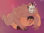  2boys ahegao anal ashley_j_williams bad_id bad_twitter_id bald bara blush breath completely_nude dark-skinned_male dark_skin friday_the_13th full_body highres jason_voorhees large_pectorals lying macho_juice male_focus mask multiple_boys muscular muscular_male nude old old_man on_stomach pectoral_press pectorals prone_bone sex short_hair sideburns sweat thick_thighs thighs topless_male wrinkled_skin yaoi 