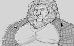  anthro big_muscles broad_shoulders clothing felid lion male mammal mc_morrales muscular muscular_male pantherine pattern_clothing pattern_shirt pattern_topwear plaid plaid_clothing plaid_shirt plaid_topwear shirt simple_background solo topwear whiskers white_background 