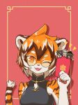  aak_(arknights) anthro arknights asian_clothing black_hair brown_body brown_fur bust_portrait chibi chinese_clothing clothing east_asian_clothing eyewear felid female fur glasses group hair hat headgear headwear hi_res holding_object horn hung_(arknights) hypergryph kemono looking_at_viewer male mammal mr_lee_(arknights) multicolored_body multicolored_fur multicolored_hair one_eye_closed open_mouth open_smile orange_body orange_fur orange_hair pantherine portrait rabbitmenglong red_envelope smile studio_montagne tiger video_games waaifu_(arknights) white_body white_fur white_hair wink 