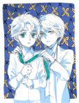  2boys birthmark blue_eyes blue_ribbon child dio_brando graphite_(medium) jojo_no_kimyou_na_bouken jonathan_joestar lace_ribbon mixed_media multiple_boys niku_harumaki partially_colored phantom_blood ribbon traditional_media yellow_eyes younger 