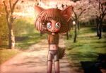  blue_eyes canid canine clothing dress fangs female gradient_eyes hair hi_res humanoid hybrid long_hair looking_at_viewer mammal markings not_furry outside park pink_eyes slim smile solo standing succubus tina_(vrabo) vrabo were werecanid werecanine werewolf whisker_markings young 
