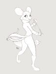  absurd_res anthro blush bottomless butt clothed clothing coat exposed_butt female flail hi_res holding_object holding_weapon looking_back mammal melee_weapon mina_(mina_the_hollower) mina_the_hollower monochrome mouse murid murine narley no_underwear rodent simple_background solo topwear weapon whip 