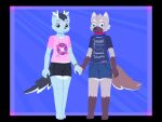  2020 bisexual_pride_colors black_eyes black_hair black_tail blue_body blue_eyes blue_fur bottomwear bracelet brown_body brown_fur canid canine canis cervid clothed clothing cutoffs daesung denim denim_clothing digit_ring digital_drawing_(artwork) digital_media_(artwork) duo frigadae fur grey_body grey_fur hair hand_holding hybrid jewelry lgbt_pride looking_at_viewer male mammal maned_wolf multicolored_body multicolored_fur neckwear pawpads pixel_(artwork) pride_color_clothing pride_colors ring shirt shorts standing t-shirt toe_ring topwear two_tone_body two_tone_fur wolf 