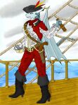  absurd_res anthro cloud dragon dragon171 feathers female gun hi_res melee_weapon pirate ranged_weapon rope sea ship solo spyglass sword vehicle water watercraft weapon 