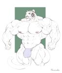  2022 abs anthro areola artist_name benji_(character) big_muscles biped bulge clothed clothing clouded_leopard digital_drawing_(artwork) digital_media_(artwork) ear_piercing felid genital_outline hi_res huge_biceps huge_muscles huge_pecs huge_thighs hyper hyper_muscles hyper_thighs mainlion male mammal muscular muscular_anthro muscular_male muscular_thighs navel nipples pantherine penis_outline piercing pinup portrait pose quads simple_background sketch solo spots spotted_body standing thick_thighs thong three-quarter_portrait underwear underwear_only veiny_muscles 