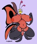  2022 antennae_(anatomy) anthro arthropod arthropod_abdomen best_fiends big_breasts bodily_fluids breasts butterfly crouching dripping fangs female flufflebuzz genital_fluids genitals hands_behind_back hi_res huge_breasts insect insect_wings jojo_(best_fiends) lepidopteran looking_down multi_arm multi_limb navel nipples nude pussy pussy_juice pussy_juice_drip pussy_juice_string solo sweat thick_thighs toony wings 