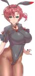  1girl animal_ears bangs boudica_(fate) breasts fate/grand_order fate_(series) green_eyes highres large_breasts looking_at_viewer open_mouth rabbit_ears red_hair short_hair short_ponytail smile solo thighs wakura_(gcdan) 