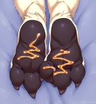  2022 3_toes absurd_res anthro beastfromhell bed caramel_(disambiguation) claws feet food food_fetish food_play foot_fetish foot_focus fur furniture hi_res honey_(disambiguation) male nintendo pawpads paws pok&eacute;mon pok&eacute;mon_(species) soles solo syrup toe_claws toes typhlosion video_games white_body white_fur 