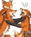  2022 4_fingers ambiguous_gender canid canine digital_media_(artwork) fingers flashlioness fox fur group mammal open_mouth orange_body orange_fur teeth tongue trio yellow_eyes 