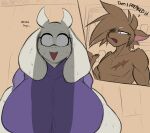  2022 absurd_res anthro big_breasts big_penis boss_monster bovid breasts caprine dialogue duo english_text erection female genitals hi_res horn huge_breasts huge_penis imminent_sex looking_at_another male male/female mammal penis scar text toriel undertale undertale_(series) video_games xytora 