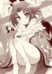  1girl bangs benienma_(fate) bird_hat blush breasts fate/grand_order fate_(series) greyscale highres long_hair looking_at_viewer m-da_s-tarou monochrome parted_bangs small_breasts thighs very_long_hair 