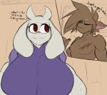  2022 absurd_res anthro big_breasts boss_monster bovid breasts canid canine caprine dialogue duo english_text eyes_closed female hi_res horn huge_breasts looking_at_another male male/female mammal scar text toriel undertale undertale_(series) video_games xytora 
