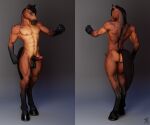  3d_(artwork) anthro athletic back_muscles brown_body brown_fur butt digital_media_(artwork) equid equine fur genitals grey_background hooves horse humanoid_genitalia humanoid_penis male mammal muscular nude penis pose simple_background solo teak_(thirteeenth) thirteeenth 