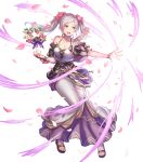  1girl bangs breasts brown_eyes dress fire_emblem fire_emblem_awakening fire_emblem_heroes flower full_body hair_flower hair_ornament highres long_dress long_hair medium_breasts non-web_source official_art robin_(fire_emblem) robin_(fire_emblem)_(female) tied_hair transparent_background white_hair 