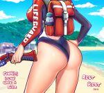  1girl ass backpack bag beach head_out_of_frame highres lian_(paladins) lifeguard paladins solo weapon 