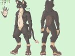  4:3 absurd_res anthro belly brown_body brown_fur claws digitigrade dragon ear_piercing eyebrow_piercing facial_piercing fur green_eyes hi_res looking_at_viewer male model_sheet paws phickic piercing solo white_belly 