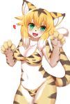  anthro bikini blush breasts clothing felid female fingers fur green_eyes hair hi_res horokusa0519 looking_at_viewer mammal mia_(world_flipper) pantherine solo stripes swimwear tiger world_flipper yellow_body yellow_fur 