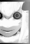  1girl absurdres black_sclera close-up colored_sclera crazy_eyes crazy_smile greyscale hair_between_eyes highres looking_at_viewer mashiro_(solopipb) monochrome original portrait scan smile solo solopipb wide-eyed 