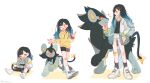  1girl :d ^_^ age_progression bandaid bandaid_on_knee bangs black_hair black_shirt black_shorts blue_hair blush bumgae character_request closed_eyes commentary evolutionary_line fang full_body gradient_hair grin hair_ornament hairclip highres holding holding_poke_ball hood hoodie jacket long_hair long_sleeves luxray multicolored_hair one_eye_closed poke_ball pokemon pokemon_(creature) project_sekai shiraishi_an shirt shorts sidelocks simple_background smile socks sparkle symbol-only_commentary white_background white_jacket white_legwear white_shorts yellow_eyes yellow_hoodie 