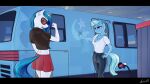  anthro apocheck13 bottomwear breasts cleavage clothed clothing duo equid equine female friendship_is_magic gas_pump hasbro horn jewelry looking_at_another looking_back mammal medium_truck midriff my_little_pony necklace pants shirt skirt topwear trixie_(mlp) truck_(vehicle) unicorn van vehicle vinyl_scratch_(mlp) 