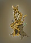  absurd_res anthro felid feline fur hi_res jewelry lordofnothin1 male mammal necklace pondering pose serval solo spots spotted_body spotted_fur thinker_pose thinking tree_stump 