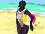  amon_ghra anthro avian ball beach beach_ball bird black-billed_magpie clothing corvid epicbassface holarctic_magpie inflatable magpie_(corvid) male oscine passerine sea seaside solo swimming_goggles swimwear tagme thong underwear water wet wet_body 