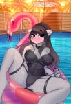  absurd_res anthro anthrofied clothing equid equine female friendship_is_magic hasbro hi_res horse inflatable inner_tube mammal my_little_pony octavia_(mlp) one-piece_swimsuit pony solo spread_legs spreading swimming_pool swimwear xjenn9 