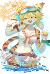  absurd_res anthro bikini blush breasts clothing felid female fingers fur hair hi_res mammal mia_(world_flipper) onikuman pantherine smile solo stripes swimwear tiger world_flipper yellow_body yellow_fur 