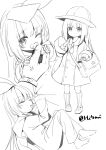  1boy 1girl bag bangs eyebrows_visible_through_hair full_body greyscale hair_ribbon handbag hibari_hina highres long_hair monochrome multiple_views original ribbon simple_background sleeping twitter_username white_background wide_sleeves 