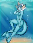  anthro black_sclera blush drokmars eeveelution female fin glistening glistening_body hi_res long_tail looking_at_viewer nintendo pok&eacute;mon pok&eacute;mon_(species) solo underwater vaporeon video_games water white_eyes 