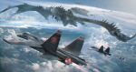  above_clouds cloud commentary dragon emblem f-15_eagle fantasy horizon no_humans original outdoors swav 