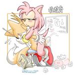  1boy 1girl amy_rose artist_request blush breast_smother breasts cheating cum cum_on_body cum_on_legs cum_on_lower_body cumdrip erosuke furry lowres miles_prower nipples penis rub rubbing sex sonic_the_hedgehog straddle straddling sweat tail tails teacher tissue 