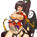  1girl arakune arc_system_works black_hair blazblue blazblue:_calamity_trigger blush body_blush breasts censored china_dress chinadress chinese_clothes dress female framed_breasts full-package_futanari futa_on_male futa_with_male futanari fuyu_sato glasses lao_jiu litchi_faye_ling long_hair male male_on_futa naughty_face nipples open_mouth pink_eyes ponytail precum riseandfool testicles 