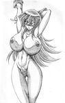  1girl artist_request bb blush breasts censored hige_ani highres huge_breasts large_breasts long_hair monochrome navel nude pubic_hair pussy solo sweat tenjouin_asuka traditional_media wink yu-gi-oh! yuu-gi-ou_gx 