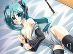  aqua_eyes aqua_hair flute hatsune_miku instrument nipples vocaloid 