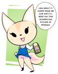  2020 aggressive_retsuko anthro big_head black_eyes bottomwear canid canine cellphone clothed clothing clothing_lift dialogue empty_eyes english_text female fennec fenneko fox full-length_portrait fur genitals hi_res holding_cellphone holding_object holding_phone joshin looking_at_viewer mammal no_underwear partially_clothed phone portrait pussy retsuko sanrio skirt skirt_lift solo speech_bubble standing talking_to_viewer tan_body tan_fur text toony 