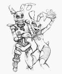  absurd_res alpineping animatronic anthro arm_around_partner arm_around_waist black_and_white bow_tie buckteeth burntrap_(fnaf) camera clothing costume crossed_arms duo endoskeleton exposed_endoskeleton eyelashes female five_nights_at_freddy&#039;s five_nights_at_freddy&#039;s:_security_breach half-closed_eyes hi_res human lagomorph leporid looking_at_object machine male mammal monochrome narrowed_eyes navel_outline rabbit robot scottgames selfie sketch smile teeth vanny_(fnaf) video_games whiskers 