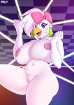  absurd_res animatronic anthro areola avian beak big_breasts bimbofication bird breasts chicken ear_piercing feathers female five_nights_at_freddy&#039;s five_nights_at_freddy&#039;s:_security_breach fur galliform gallus_(genus) genitals girly glamrock_chica_(fnaf) hi_res huge_breasts kareca looking_at_viewer machine nipples nude open_mouth phasianid piercing pink_areola pink_nipples pussy robot scottgames simple_background smile solo video_games 