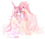  2girls absurdres animal_ears bangs closed_mouth company_connection crossover dress fox_ears full_body genshin_impact highres honkai_(series) honkai_impact_3rd long_hair looking_at_viewer mihoyo_technology_(shanghai)_co._ltd. multiple_girls pink_dress pink_hair pink_sleeves purple_eyes sakura_ayane simple_background sketch strapless strapless_dress trait_connection tsuzuki908 voice_actor_connection white_background yae_miko yae_sakura 